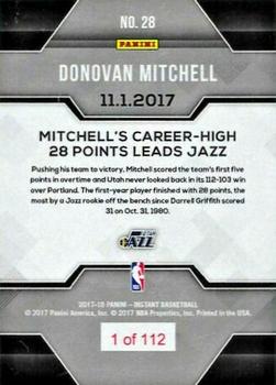 2017-18 Panini Instant NBA #28 Donovan Mitchell Back