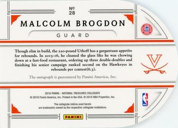 2016 Panini National Treasures Collegiate - Signature Die Cuts #28 Malcolm Brogdon Back