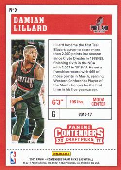 2017 Panini Contenders Draft Picks - Draft Ticket #9 Damian Lillard Back