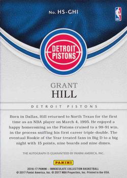 2016-17 Panini Immaculate Collection - Heralded Signatures Red #HS-GHI Grant Hill Back