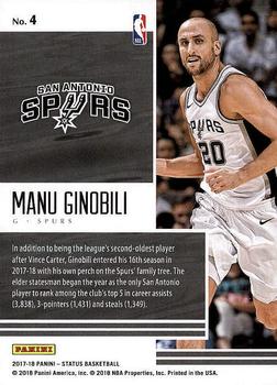 2017-18 Panini Status - Status Quo #4 Manu Ginobili Back