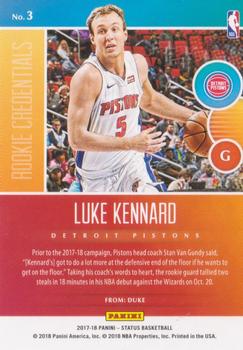 2017-18 Panini Status - Rookie Credentials #3 Luke Kennard Back