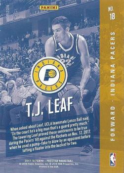 2017-18 Panini Prestige - Rookie Class Horizon #18 T.J. Leaf Back