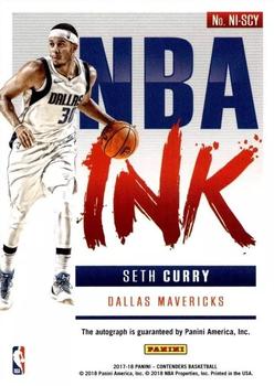 2017-18 Panini Contenders - NBA Ink #NI-SCY Seth Curry Back