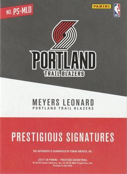 2017-18 Panini Prestige - Prestigious Signatures #PS-MLD Meyers Leonard Back