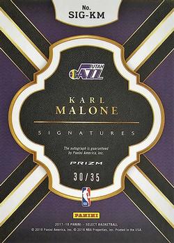 2017-18 Panini Select - Signatures Neon Green Prizms #SIG-KM Karl Malone Back