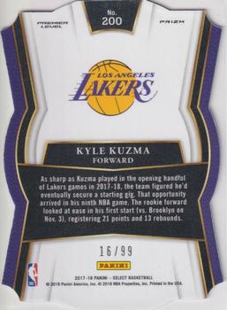 2017-18 Panini Select - Purple Prizms Die Cut #200 Kyle Kuzma Back