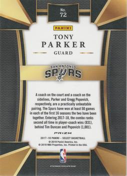 2017-18 Panini Select - Silver Prizms #72 Tony Parker Back