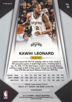 2017-18 Panini Mosaic - Green #15 Kawhi Leonard Back