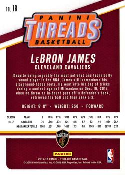 2017-18 Panini Threads #18 LeBron James Back