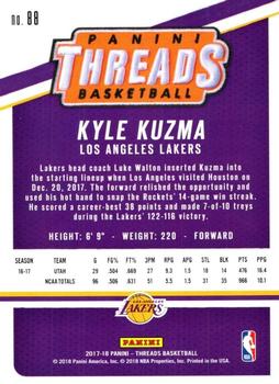2017-18 Panini Threads #88 Kyle Kuzma Back
