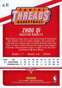 2017-18 Panini Threads #91 Zhou Qi Back