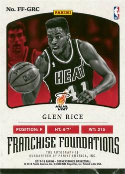 2017-18 Panini Cornerstones - Franchise Foundations Signatures Silver #FF-GRC Glen Rice Back