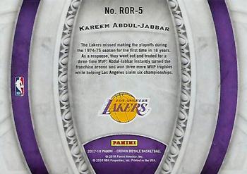 2017-18 Panini Crown Royale - Regents of Roundball #ROR-5 Kareem Abdul-Jabbar Back