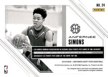 2018 Panini Contenders Draft Picks - Game Day Ticket #24 Anfernee Simons Back