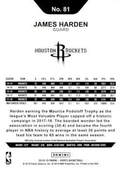 2018-19 Hoops - Green Checkerboard #81 James Harden Back