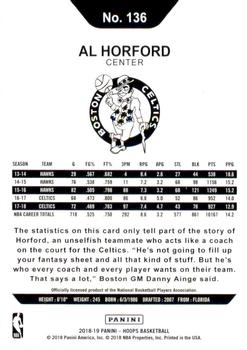 2018-19 Hoops - Green Checkerboard #136 Al Horford Back