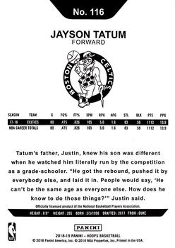 2018-19 Hoops - Purple #116 Jayson Tatum Back