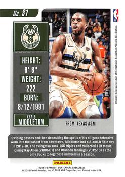 2018-19 Panini Contenders #31 Khris Middleton Back