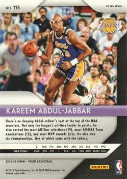 2018-19 Panini Prizm - Prizms Ruby Wave #115 Kareem Abdul-Jabbar Back