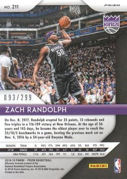 2018-19 Panini Prizm - Prizms Red #211 Zach Randolph Back