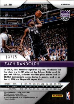 2018-19 Panini Prizm - Prizms Fast Break Purple #211 Zach Randolph Back