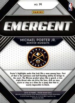 2018-19 Panini Prizm - Emergent #14 Michael Porter Jr. Back