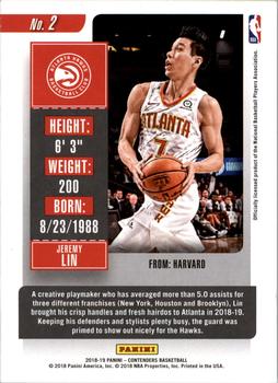2018-19 Panini Contenders - Game Ticket Blue #2 Jeremy Lin Back