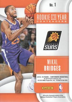 2018-19 Panini Contenders - Rookie of the Year Contenders #1 Mikal Bridges Back