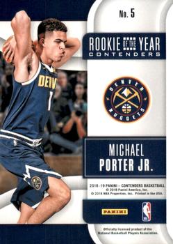 2018-19 Panini Contenders - Rookie of the Year Contenders #5 Michael Porter Jr. Back