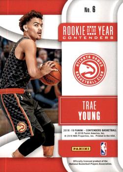 2018-19 Panini Contenders - Rookie of the Year Contenders #6 Trae Young Back