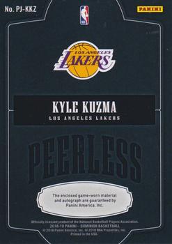 2018-19 Panini Dominion - Peerless Jersey Autographs #PJ-KKZ Kyle Kuzma Back