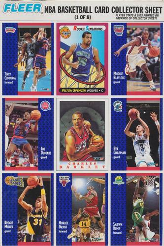 1991-92 Fleer Wheaties - 9-card Collector Sheets #1 Terry Cummings / Felton Spencer / Mookie Blaylock / Joe Dumars / Charles Barkley / Rex Chapman / Reggie Miller / Horace Grant / Shawn Kemp Front