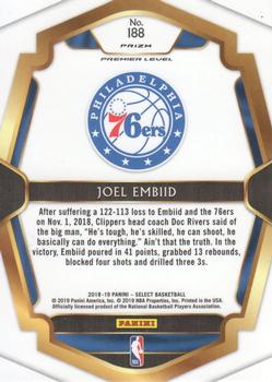 2018-19 Panini Select - Tri-Color Prizms #188 Joel Embiid Back