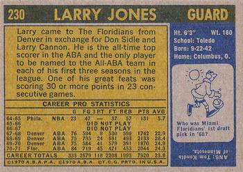 1971-72 Topps #230 Larry Jones Back