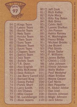 1981-82 Topps #W97 Checklist: 1-110 Back