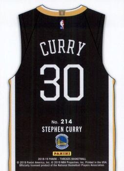 2018-19 Panini Threads #214 Stephen Curry Back