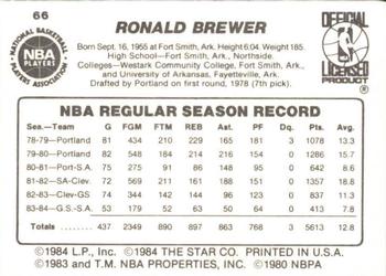 1984-85 Star #66 Ron Brewer Back