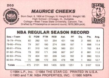1984-85 Star #203 Maurice Cheeks Back