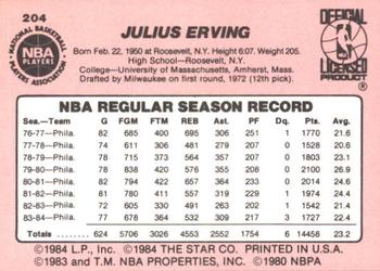 1984-85 Star #204 Julius Erving Back