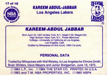 1985 Star Kareem Abdul-Jabbar #17 Kareem Abdul-Jabbar Back