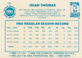 1985-86 Star #10 Isiah Thomas Back