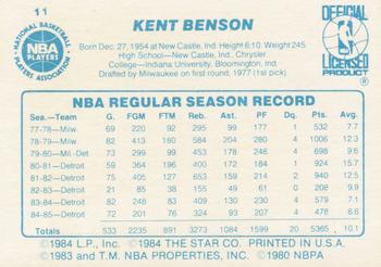 1985-86 Star #11 Kent Benson Back