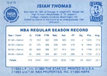 1986 Star Best of the Best #13 Isiah Thomas Back