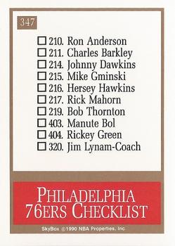 1990-91 SkyBox #347 Philadelphia 76ers Logo/Checklist Back