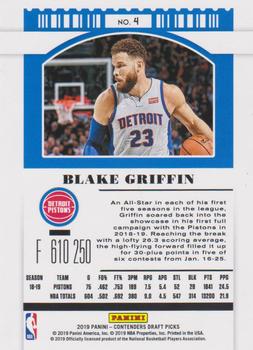 2019 Panini Contenders Draft Picks #4 Blake Griffin Back