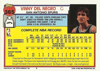 1992-93 Topps #365 Vinny Del Negro Back