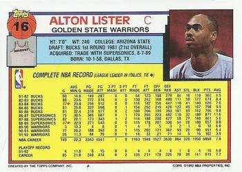 1992-93 Topps #16 Alton Lister Back