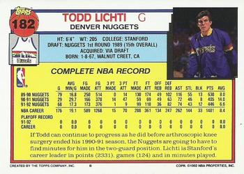 1992-93 Topps #182 Todd Lichti Back
