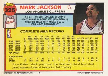 1992-93 Topps #325 Mark Jackson Back